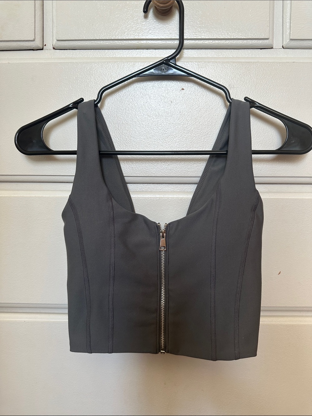 Zip-Front Charcoal Crop Top with Wide Straps